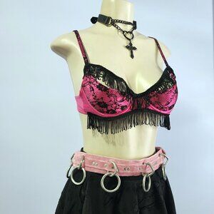 Rare Y2K Pin Up Deadstock Victoria's Secret Pink Silky Open Cup Demi Lace Bra